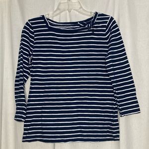 St. John’s Bay Size M Navy and White Striped Shirt with Bow Detail 100% Cotton